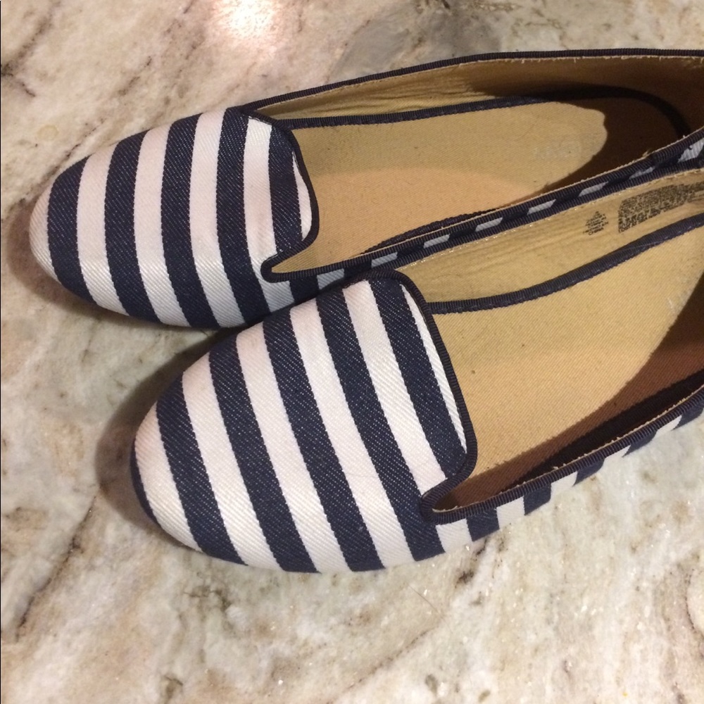Blue and white striped loafers